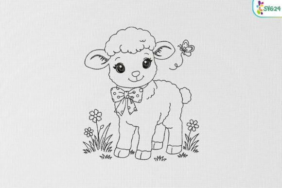 Adorable Cute Baby Lamb Embroidery Design
