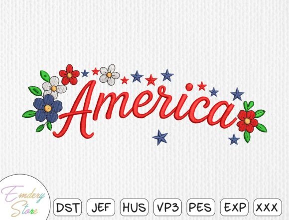 America Floral Embroidery Design: A Patriotic Touch