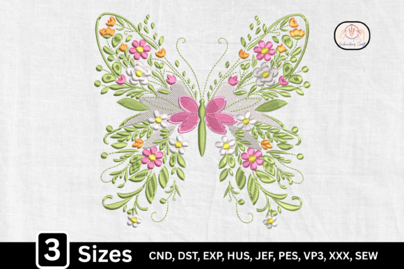 Botanical Floral Wing Butterfly: A Charming Embroidery Design