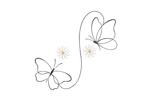 Butterflies with Daisy Flowers Embroidery Design
