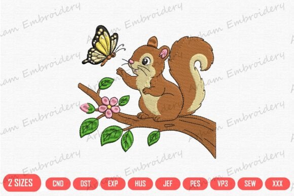 Charming Curious Squirrel and Butterfly Design