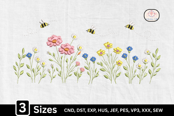 Charming Daisy Wildflower Bee for Embroidery