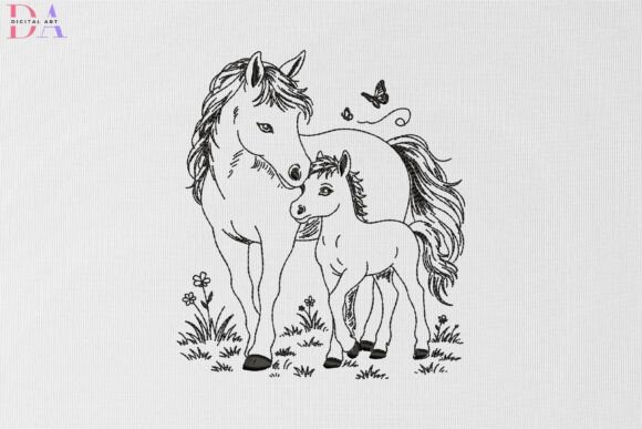 Charming Foal and Mare Embroidery Design