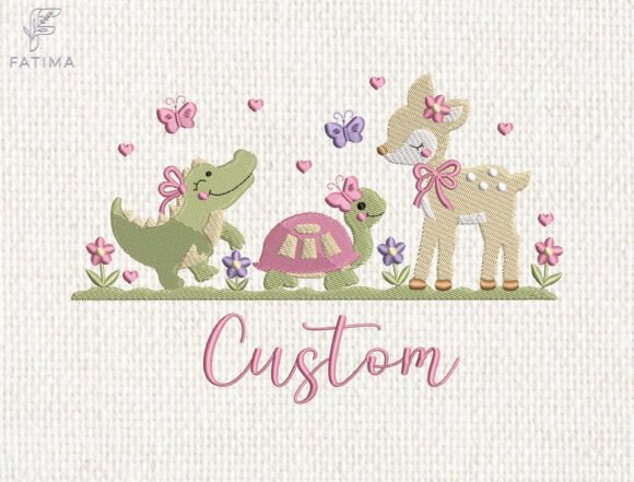 Charming Personalized Girl Animal Trio Embroidery