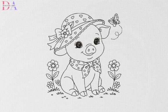 Charming Piglet in a Floral Sunhat