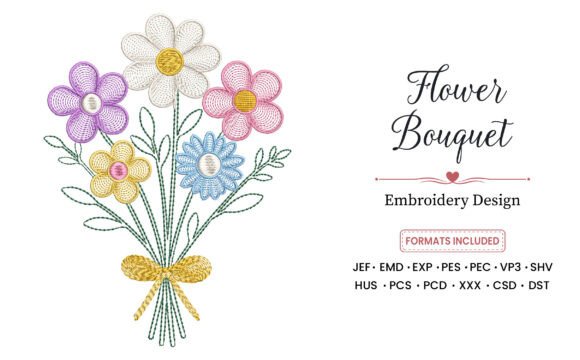 Cheerful Daisy Flower Bouquet Embroidery Design