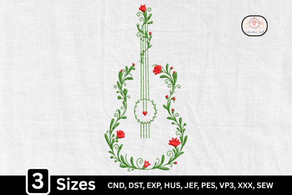 Country Floral Banjo: A Charming Embroidery Design