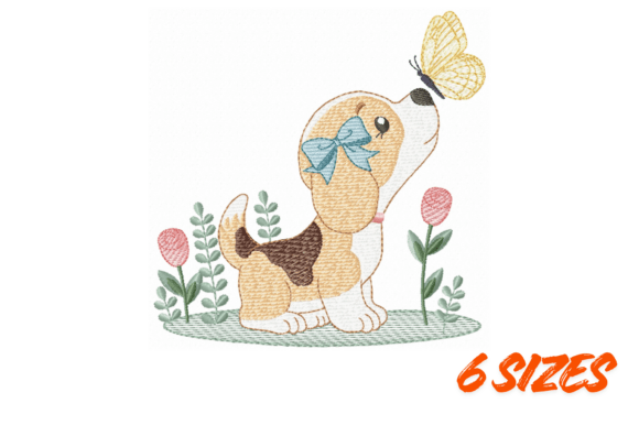 Cute Puppy with Butterfly: A Charming Embroidery Design