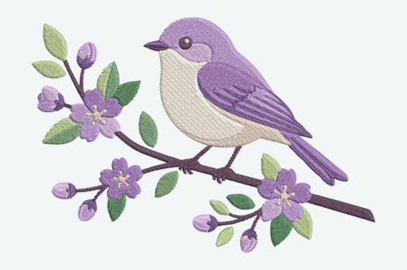 Elegant Lavender Bird Embroidery Design