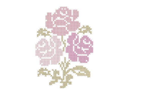 Elegant Rose Cross-Stitch Embroidery Design