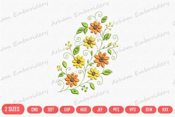 Elegant Wildflower Vine Garden Embroidery