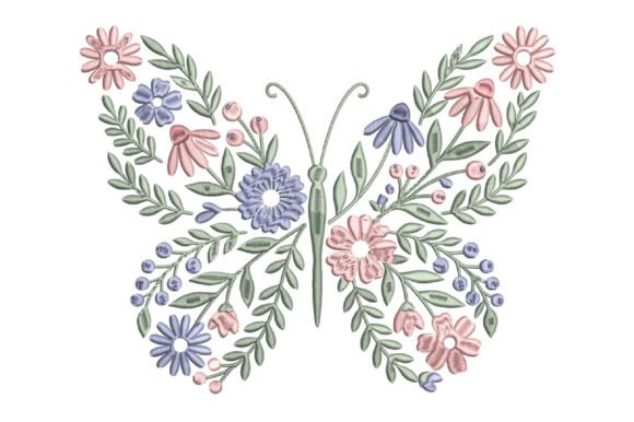 Floral Butterfly Embroidery for Boutique Apparel