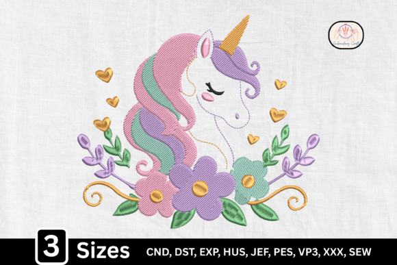 Magical Floral Cute Unicorn for Embroidery