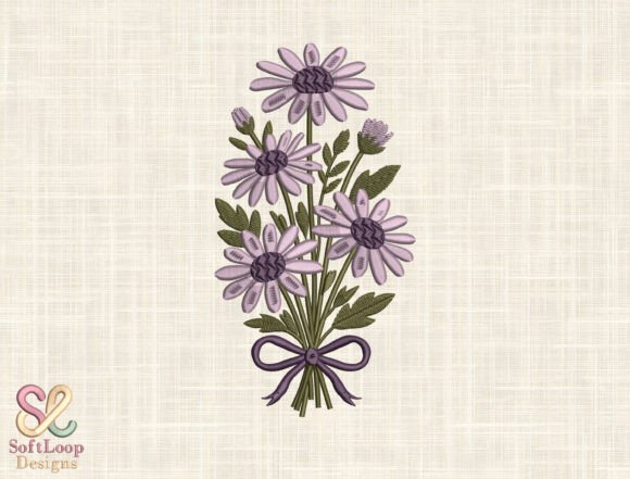 Purple Daisy Bouquet Embroidery Design
