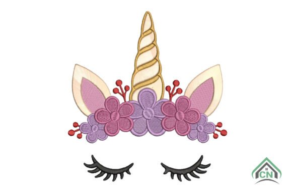 Unicorn Face with Flowers: A Magical Embroidery